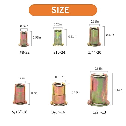 Miniatura 2 de Tkiaea Tuercas de remache, 516 ''-18UNC 50 piezas de acero al carbono chapado en zinc cabeza plana remaches insertos Nutsert remaches