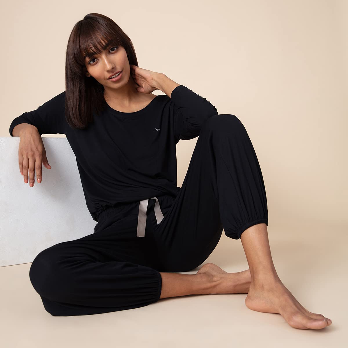 NYKD by Nykaa Soft Sleep and Lounge Set (Cuddle-Me-Up) - NYS016, czarny, L