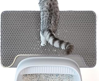 Conlun Cat Litter Mat Kitty Litter Trapping Mat 76 x 61 cm,Honeycomb Double Layer, Urine Waterproof,Jumbo Cat Litter Tray with Handle,Litter Box Mat Scatter Control, Less Waste, Non-Slip,Black