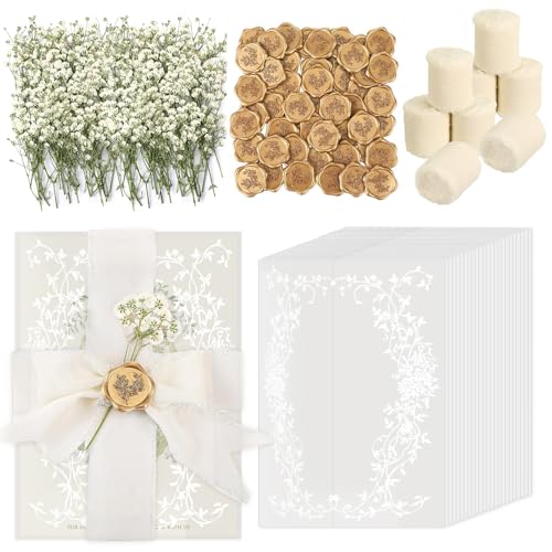 Enveloppes en vélin pour mariage champêtre et invitations avec délicat imprimé floral bohème