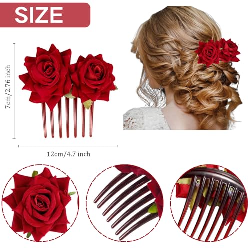 Set de 4 broches de pelo flor rosa roja miniatura 2
