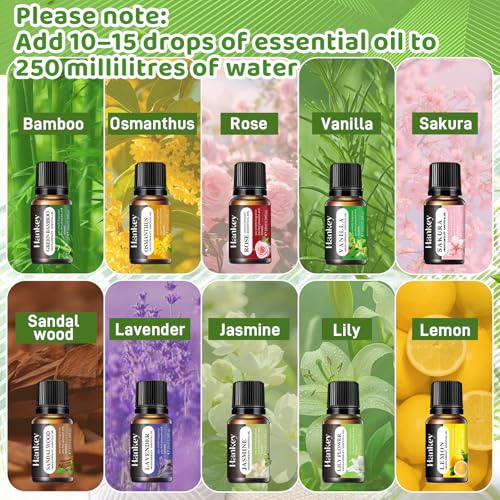 USHOP Aroma Diffuser 500ml,Diffuser Voor Etherische Oliën,Aromadiffuser met 10 Essentiële Oliën,Aromatherapie met 7 Kleuren LED Lichten 4 Timers, 3 Mistmodus voor Slaapkamer, Spa, Yoga, Massage - Afbeelding 6