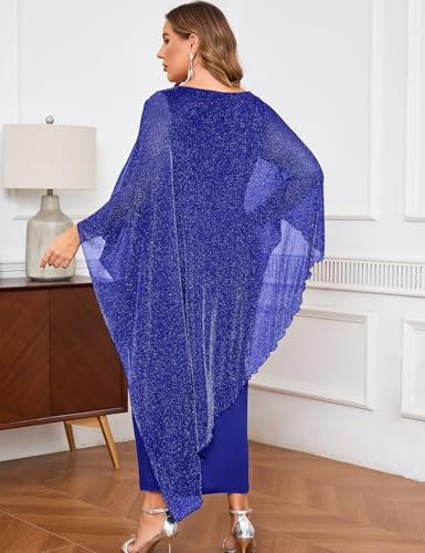 Image of ZOMVA Plus Size Elegant Formal Dress Long Cape Overlay Wedding Guest Formal Cocktail Mother of Bride Outfit