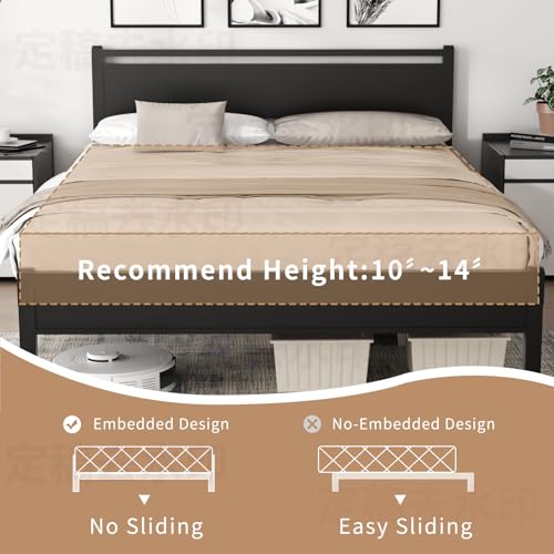 Image of 18 Inch Queen Bed Frame, Heavy Duty Platform Metal Queen Size Bed Frame with Headboard and Modern Wooden Footboard, Large Under Bed Storage, Quite Design, No Box Spring Needed, Black