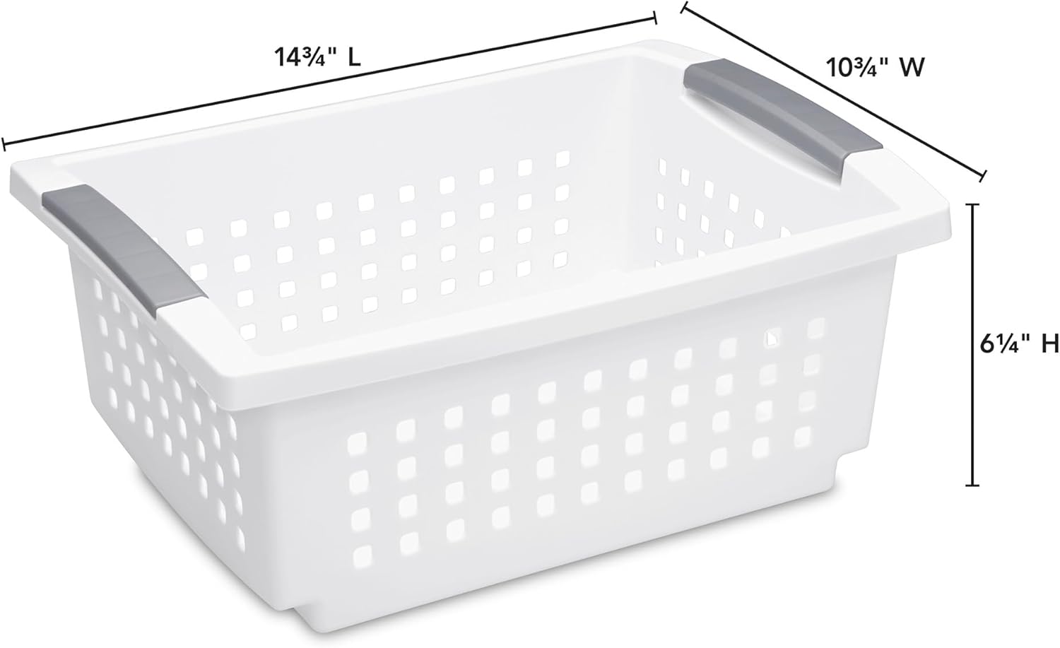 Sterilite 4 Pack Medium Stacking Basket, Open Top Storage Bin with Handles, White - Ideal for Home Closets, Kitchens, or Office Organization