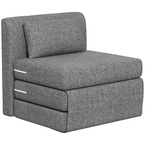 HOMCOM Poltrona Letto Pieghevole a 3 Sezioni, Poltrona da Terra 2 in 1 Chaise Longue Salvaspazio, per Camera da Letto, Soggiorno e Ufficio, 80x75x74 cm, Grigio
