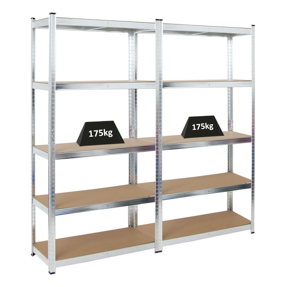 PROREGAL 2X Schwerlastregal Gorilla | HxBxT 180x90x40cm | Fachlast 175kg | Verzinkt | Garagenregal Kellerregal Werkstattregal Lagerregal Steckregal