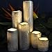 Flameless LED Candles Battery Operated with Timer Slim Set of 6, 2 Inches Wide and 2-9 Inches Tall, SilverCoated Wax and Flickering Warm White Flame for Home Decor or Wedding Decorations