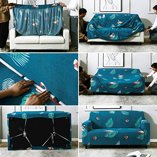 Image of HOKIPO 95% Polyester, 5% Spandex Stretchable Elastic Cover for Sofa 4 Seater, Teal Feather (AR-4096-D5)