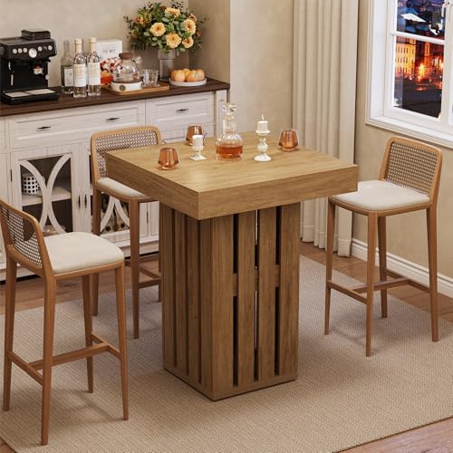 LITTLE TREE Bar Table, 39.76" High Square Pub Table with Base for Small Space, Farmhouse Bistro Furniture for Dining Coffee Cocktail Living Room, Brown by LITTLE TREE - Image 2