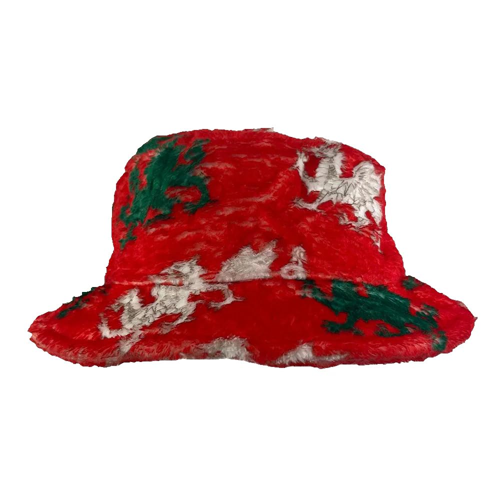 Manav Unisex Red Wales Multi Welsh Dragon Fleece Bucket Hat 100% Cotton Sun Protection Fisherman Hats Lightweight For Hunting Camping Hiking Travelling Fishing Football Outdoor Casual Holiday Festivals
