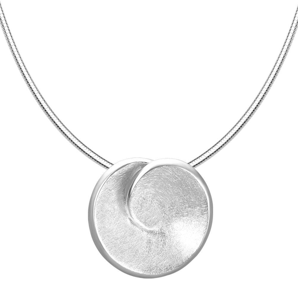 Kreiskette 925 Sterling Silber mit modernem Anhänger für Damen, ABBG-S00 | Gebürstete und polierte Oberfläche, Schlangenkette, nickelfrei, antiallergisch, designed in Deutschland