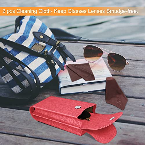 Image of FINTIE Double Glasses Case with Carabiner Hook, Portable Vegan Leather Eyeglass Case Anti-scratch Sunglasses Pouch