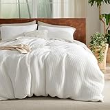 Bedsure Waffle Duvet Cover Queen - Moisture-Wicking Cotton Blend Rayon Derived from Bamboo Duvet Cover for Hot Sleepers, Cooling Bedding Set with a Vintage Charm, 3 Pieces (Coconut White, 90'x90')