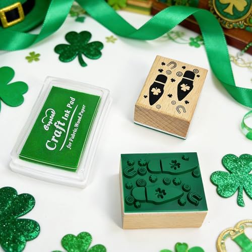 Leprechaun Footprints Stamp St. Patrick's Day Leprechaun Trap Shamrocks Rubber Stamp with Ink Pad, Green Elf Tracks Feet Stamps for St. Patrick's Day DIY Craft Supplies Decoration - 4