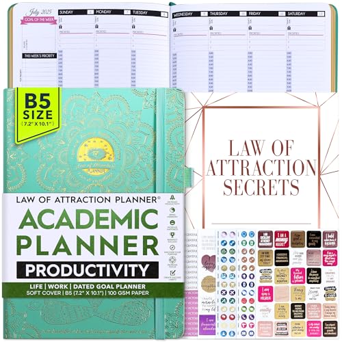 Academic Planner 2025-2026 - Weekly and Monthly Planner to Increase Productivity & Happiness | Daily Manifestation Journal | Goal, Gratitude Journal & Stickers | Dated from July 2025 - July 2026