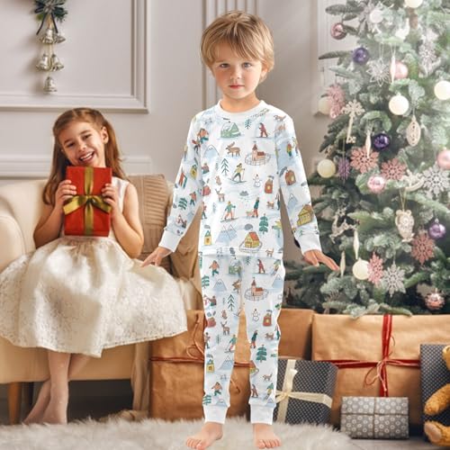 Girls Boys two-piece Set Winter House Snow Outfit for Kids Long Sleeve Top and Long Pants 18M-8Y3