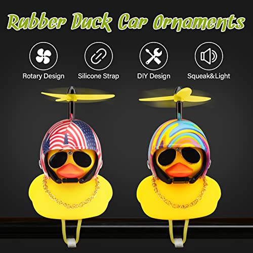 Wonuu Rubber Duck Toy Car Ornaments Yellow Duck Car Dashboard Decorations Squeeze Duck Bicycle Horns With Propeller Helmet (Rainbow-Light) #TOP6