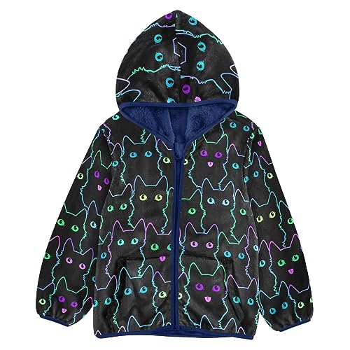 Cute Cat Boys Fleece Hoody Jacket Zip Up Coat Warm Fall Winter Plush Jacket Long Sleeve Outerwear