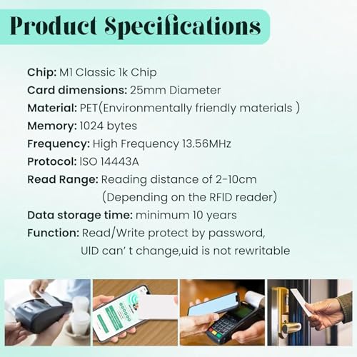 BABIQT 20 Stück M1 Classic 1K Tag Sticker NFC Tags RFID Aufkleber 13,56 MHz ISO14443A, Leere M1 Tag NFC Chip 1 inch Rund FM1108 1k für EIN- und Ausstieg, Entriegelung elektronischer Schlüssel