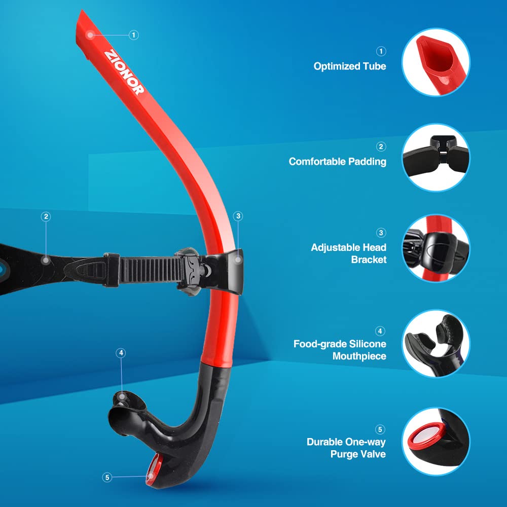 ZIONOR T1 Unisex Snorkeling per Nuoto Nuotatore Formazione Immersioni Snorkeling Comodo boccaglio valvola di spurgo unidirezionale
