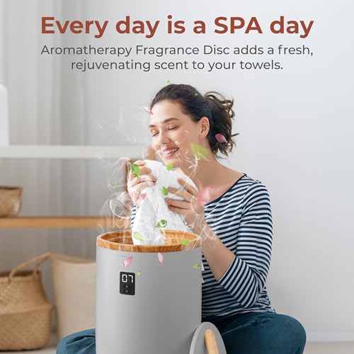 Image of SereneLife Towel Warmers Bucket, with Customized Fragrance for Spa and Bathroom, Luxury Towel Heater Gifts for Him & Her, Auto Shut off, Fits 2 large Towels, Blankets, Bathrobes, PJ's (Grey)