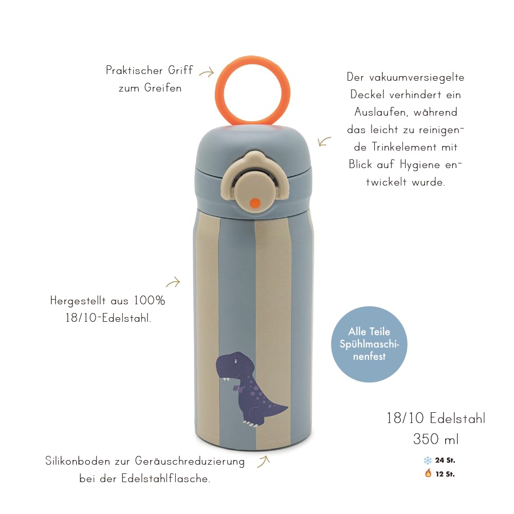 Edelstahl Trinkflasche Kinder 350 ml Dino auslaufsicher isoliert BPA-frei spülmaschinenfest