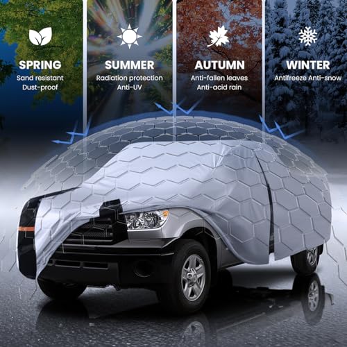 Image of Multi-Layer Toyota Tundra Truck Cover, Custom fit Tundra 1999-2021 Access /Extended Cab Short Bed(6.2')Car Cover Waterproof All Weather, Full Exterior Cover Rain Wind and UV Protection With Door Zipper