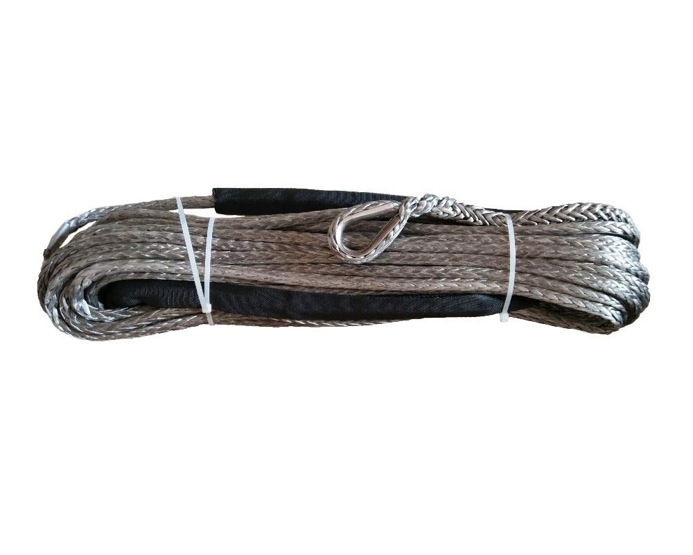 Lina wyciągarki, 10mm x 30m 3/8 "* 100 'ATV UTV 4WD Syntetyczna linka linowa linowa z osłoną naparstkową,Bezpieczniejsze i trwalsze(Grey)