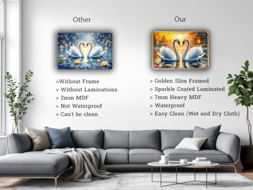 Image of Vastu Swan Pair Photo Frame, Gold, Slim, Sparkle Coated Lamination, 12x18 Inch, for Living Room and Office (Design 2, 30L x 45W cm)