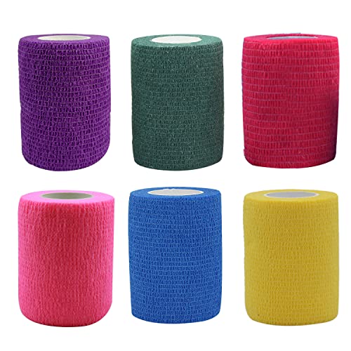 MINGYUE Venda Cohesiva,Vendas Autoadherente Elástico,Vendaje Deportivo [6 rollos-7.5cmx4.5m]para Primeros Auxilios,muñeca,tobillo esguinces,hinchazón(6 colores-B)