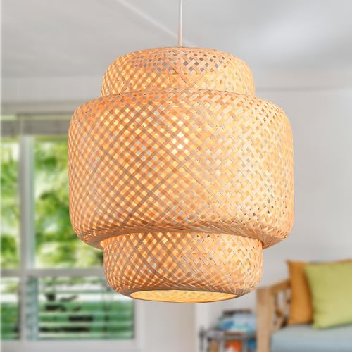 JOYINLED Deckenlampe Bambus Hängelampe Korb Boho Lampe Esszimmer...