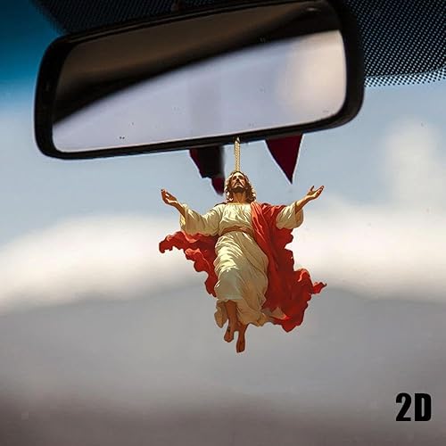 Miniatura 2 de Decoración colgante de auto retro 2D de Jesús, adorno colgante de diario divino, adorno de espejo plano acrílico para interior de automóvil, regalo