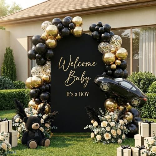 Image of Arch Backdrop Cover 6ft Double Color Spandex Wedding Arch Stand Covers for Birthday Party Baby Shower Gender Reveal Boy or Girl Decoration(Black&Red)