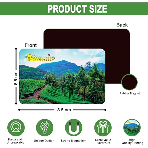 Image of Elegant Fridge Magnet with Themes |Rectangular Size Refrigerator Magnet with Magnetic Rubber Back | Pack of 1, 8.6cm X 5.4cm (Munnar)