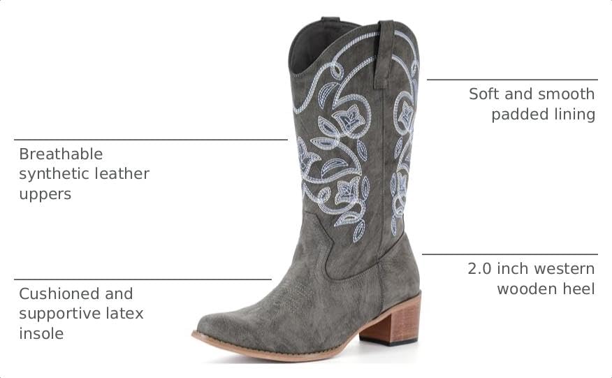 Image of IXU Cowboy Boots For Women Wide Calf Pointy Toe Cowgirl Boots