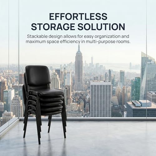 Image of HNY Black Waiting Room Stackable Chairs PU Leather Ergonomic Reception Chairs Set of 15 Conference Desk Guest Chair for Meeting Room, Office, Lobby, Events, Hall
