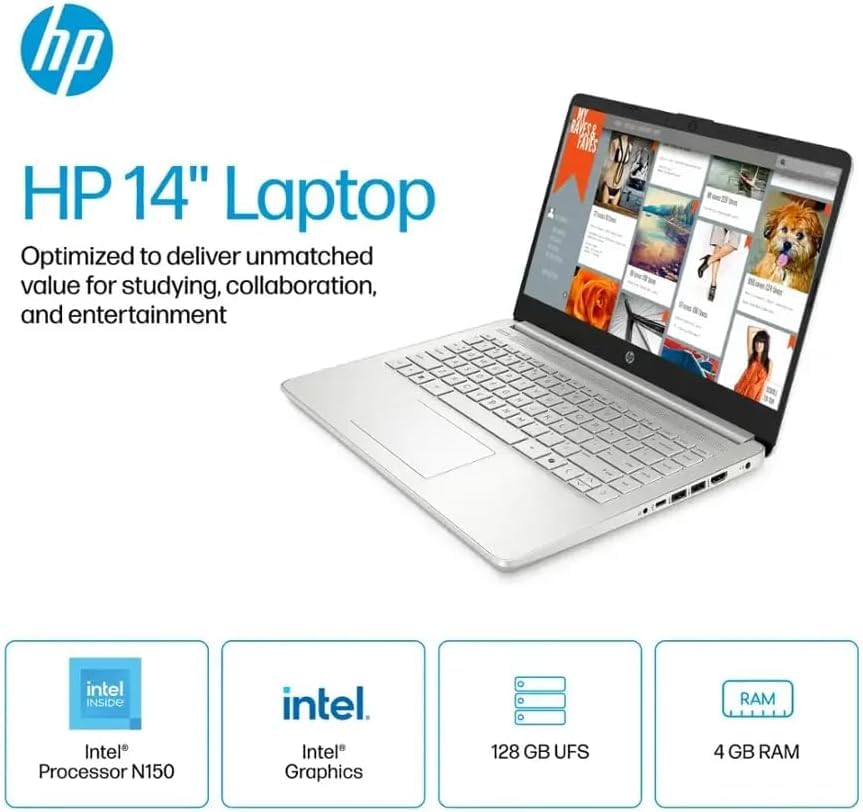 HP 14 Inch Laptop, Intel Celeron N150, 14" LCD, 16GB RAM, 128GB SSD miniatura 5