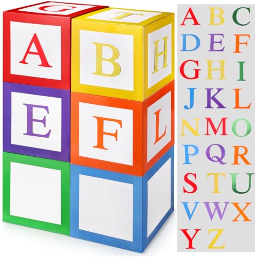 Image of ReliThick 6 Pcs Custom Letter Toy Inspire Party Boxes with 52 Pcs Letter Cutouts 11.8 x 11.8 Inch Colorful Balloon Box Personalized Big Party Favor Box for Birthday Party Decoration(Classic Color)