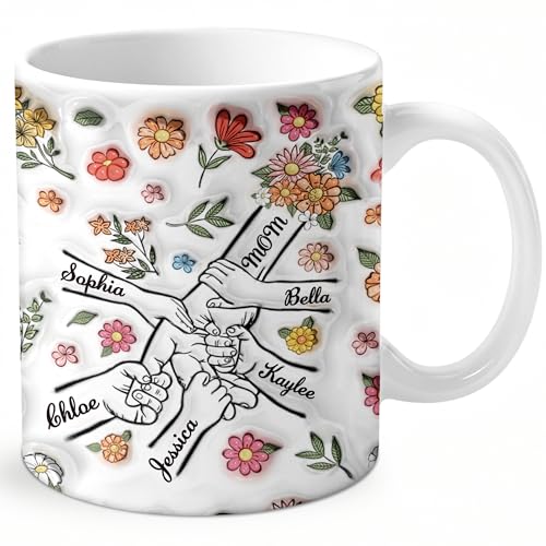 Elemtansy Mothers Day Custom Coffee Mug Gifts for Mom,11oz Personalized Ceramic Mama Mugs with Photo Text & Birth Flower, Customized Birthday Gift for New Moms (Mom-Kids Names)