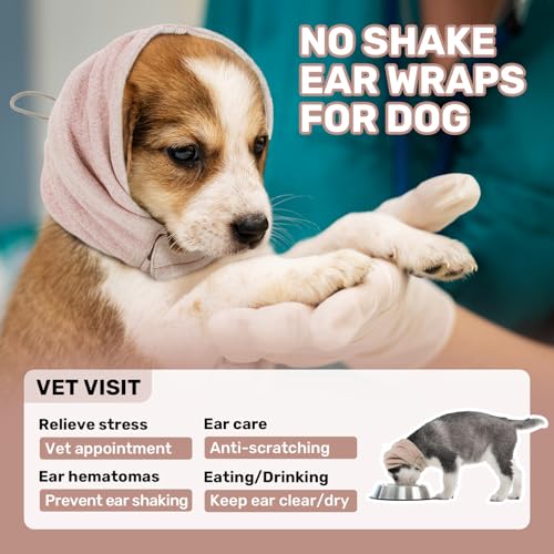 Image of Dog Calming Hoodie, No Shake Ear Wraps for Dogs, Adjustable Dog Ear Muffs for Noise Protection, Ear Wrap Head Cover for Anxiety Relief & Hematoma (Dusty Rose, M(Head Circle:13.8 inch-18.9 inch))