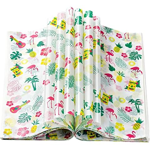 100 Pcs Hawaii Luau Wax Paper for Food, Wax Paper Sheets Deli Paper Sandwich Wrap Candy Cookies Wraps, Waterproof Oil-proof Picnic Basket Liners with Leaf Pattern for Kitchen Handmade Food Cover