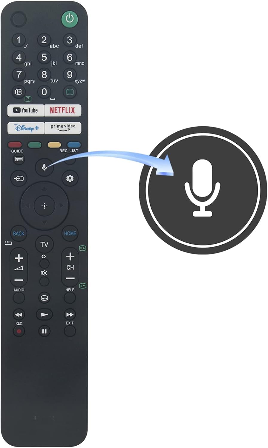 Mando de Voz de Repuesto para Sony Bravia Smart TV (2019-2025) RMF-TX520E, Compatible con Google TV, OLED, LED 4K/8K UHD, con Botones Youtube, Netflix, Disney+, para Series X80J, X90J, A80J, KD/XR - 1