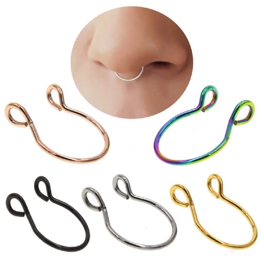 Fake Septum Fake Nasenring Hoop 20G Faux Nose Piercing Hoop Clip auf Nasenringe Nicht Piercing Fake Nose Septum Lippenohrring Fake Body Piercing Schmuck Unisex C-förmiger Nasenring Ohrstecker