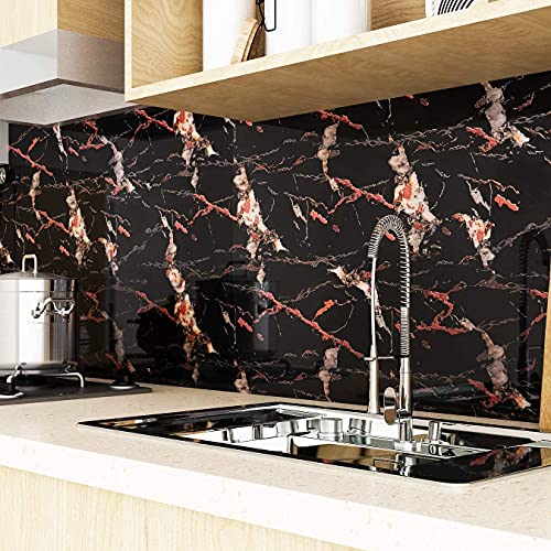 Image of HOME13 Black Marble Vinyl Self Adhesive Removable and Decorative Vinyl Wallpaper for Kitchen Countertop Cabinets Table, 2 Ft x 4 Ft with 2pcs