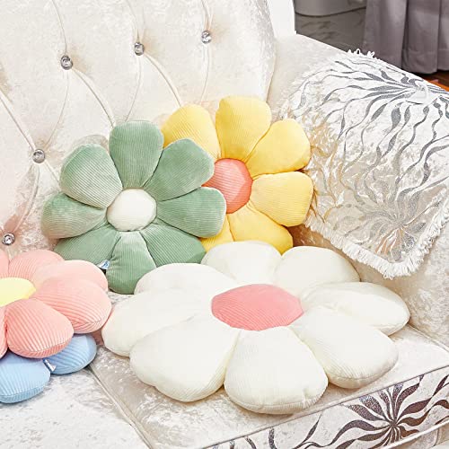 Yulejo 3 Pcs Daisy Flower Shaped Throw Pillow Cute Floor Cushion Seating Room Decor For Reading (Yellow, Green, Pink, 15/ 21.6 In), 3 Piece Assortment #TOP5