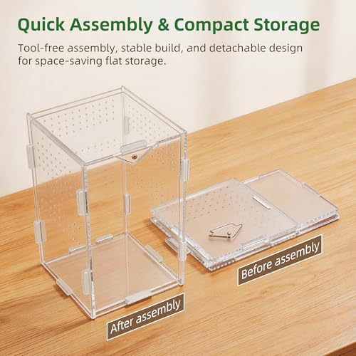 Image of Portable Travel Jumping Spider Enclosure, Acrylic Terrarium for Spider, Magnetic Lock Spider Habitat & Small Terrarium Ventilated for Tarantula,Mantis,Frog,Insect Enclosure cage (4.7x4.7x7.9 Inch)