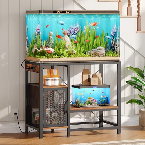 MAHANCRIS 40-50 Gallon Fish Tank Stand, Aquarium Stand with Power Outlet and Storage Cabinet, Heavy Duty Tank Stand Suitable for Turtle Tank, Reptile Terrarium, for Home Office, Rustic Brown FTHR50E01