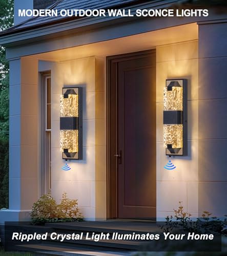 Image of 15.3 inch Dusk to Dawn Outdoor Wall Light, 12W LED Black and Gold, 1-Pack | IP65 Waterproof, Exterior Crystal Modern Wall Sconce, Ideal for Porch, Hallway, Doorway, Patio