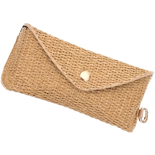 Classicseali Estojo de óculos de sol com clipe, estojo de óculos de sol de palha com clipe, capa rígida boêmia, para óculos de viagem, adequado para homens e mulheres, cáqui